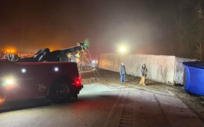 Two tractor-trailers crash and one catches fire on the Bluegrass Parkway in Hardin County (Feb. 16, 2026)